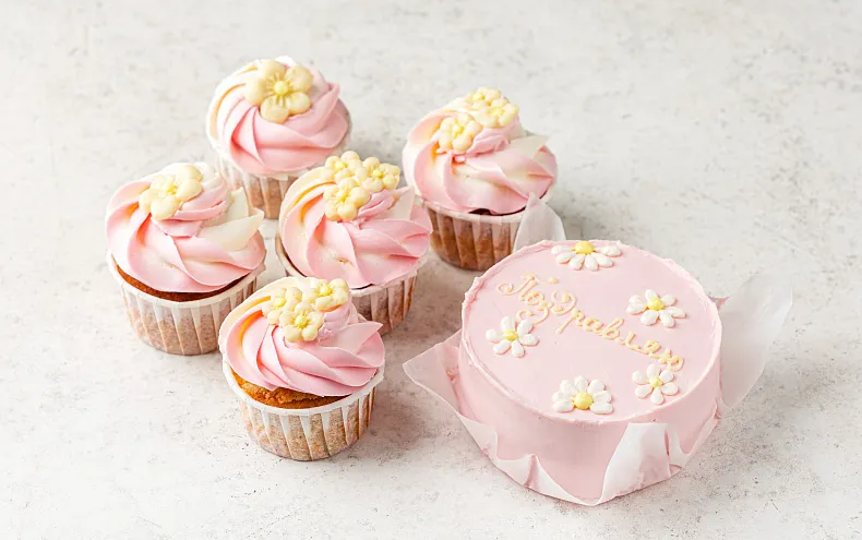 Набор Бенто торт с капкейками «Ромашки»