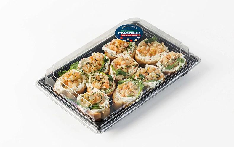 Брускетта с тартаром из креветки и творожным сыром, 10 шт.