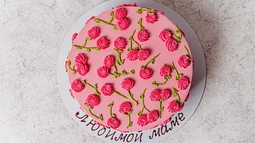 Торт «Цветочная поляна» в розовом