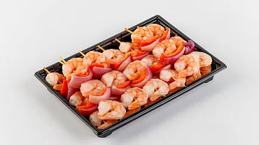 Шашлычки запечённые с тигровыми креветками, красным луком и сладким перцем, 12 шт