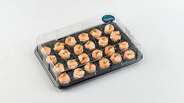 Мини-брускетты с тигровой креветкой и сырным кремом, 24 шт