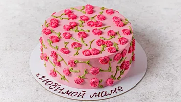 Торт «Цветочная поляна» в розовом