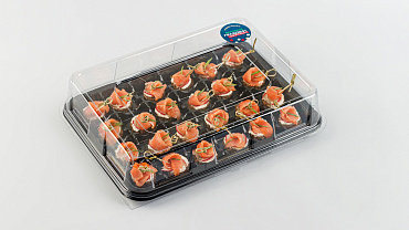 Мини-брускетты с лососем слабосолёным и сырным кремом, 24 шт