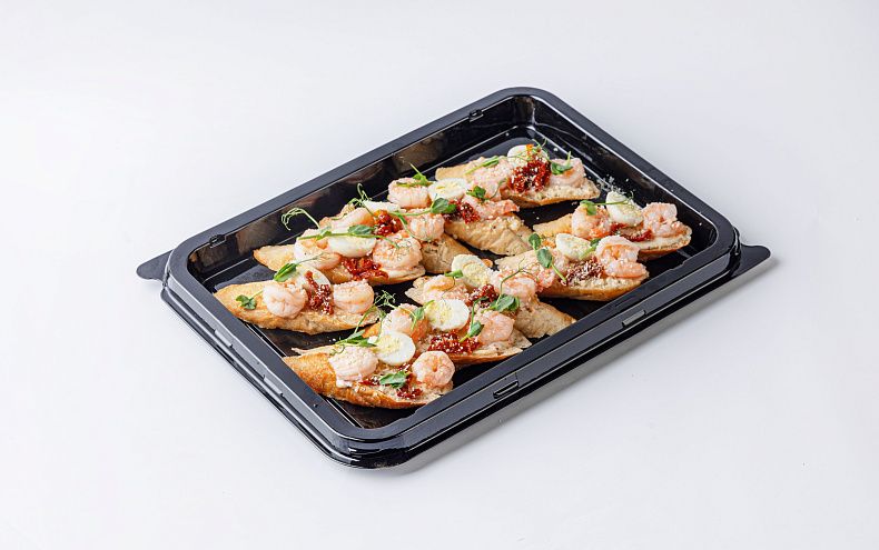 Брускетта цезарь с креветками и вялеными томатами, 10 шт