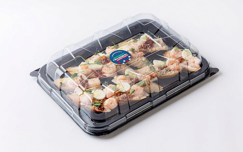 Брускетта цезарь с креветками и вялеными томатами, 10 шт