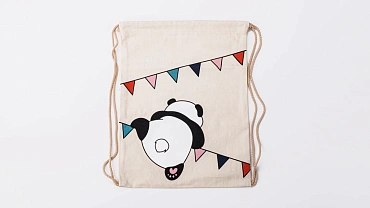 Сумка большая «Панда на флажках» беж шнур