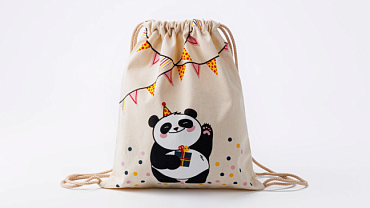 Сумка малая «Панда с подарком» беж шнур