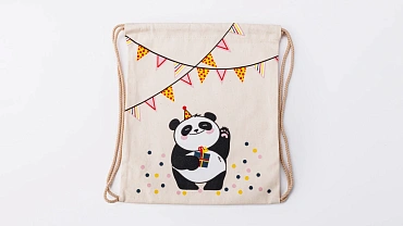 Сумка малая «Панда с подарком» беж шнур